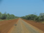 Heading east road soon becomes a single lane of tar