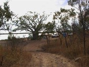 View down the hill to the beach campsites and main beach acess
