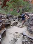 Scramling to reach Cathedral Gorge