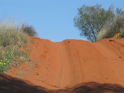 Climbing one of a dozen sand dunes in last few km before pilla