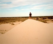 On top of sandhills with Lake Mungo in the background