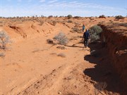 Very large open cut pit on the side of the shot line