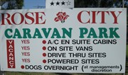 Rose City Caravan Park sign