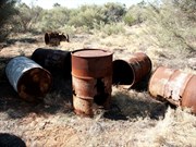 Fuel drums at Jupiter well used by Len Beadell
