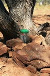 Cairn & Jar at campsite beside pool
