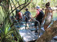 Twin Falls - Barge embarkation under shady paperbarks 