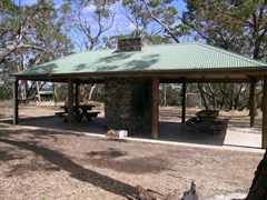Wannon Falls Reserve - The Shelter. Both sides have fireplace. 1 side has and oven.