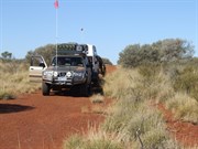 Vehicles at the intersection of the Tjirrkarli-Hunt Oil Roads