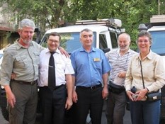 Hotel staff from Uyut Almaty saying goodbye