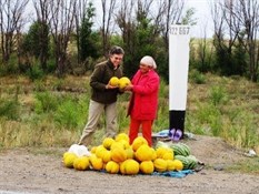 Ann Buying Melons at a Roadside Stall, yum