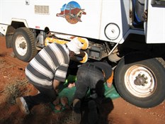 Fixing the broken drive shaft.
