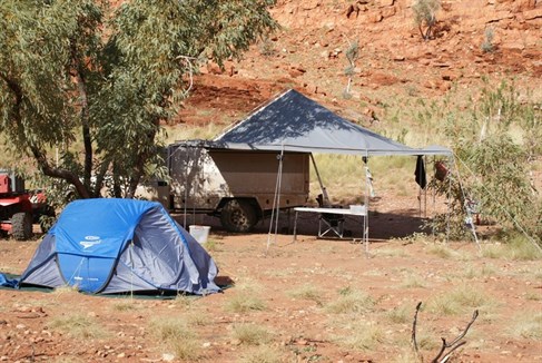 The awning up for the first time - Rudall River