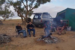 Fiona, Stephen, Greendog and Tony around the Fire