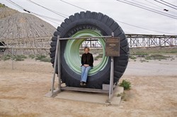 Fiona showing the size of the tyre
