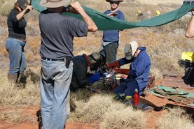 An improvised sun shade for the workers