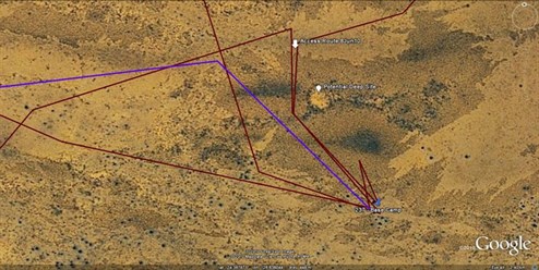 Base camp and route in  Blue is quads (Also quad routes from next day)