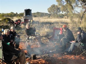 The morning campfire at our Deep Rockholes Base Camp