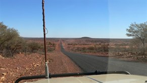 Leaving Thargomindah on a long strip of bitumen