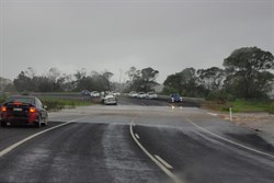 flood water over the Highway south of Pambula