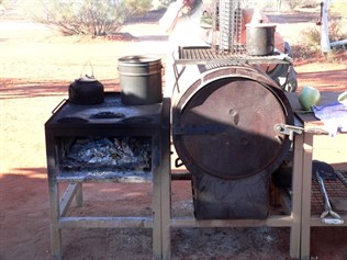Pert of the well set up camp kitchen