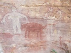 Aboriginal Art - Woman, Dingo and a Man