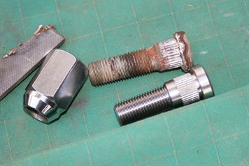 Old stud with high tensile replacement and new wheel nut