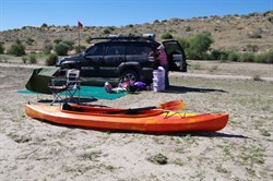 Camp set up and Kayak ready for Eyre Creek Paddle