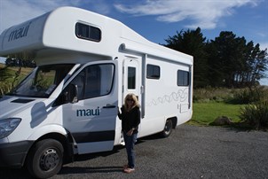 Vik and our Maui "Barbie-Bus" camper