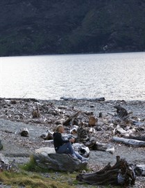 Vik being contemplative on the shores of Lake Wanaka