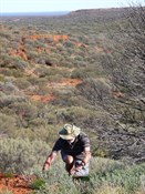Climbing out of Harkness Gorge