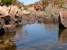 A pool down stream from the Falls