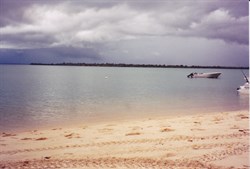 Honey Moon Beach with darkening skies