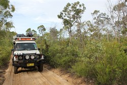 The car with one of the old telegraphs poles to the right