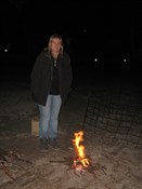 Janet enjoying the very warm fire