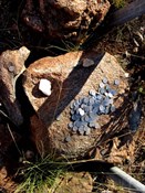 Pile of 5 cent pieces left by travellers