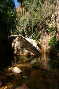 Halfway pool with the boulder that needs climbing to go further