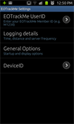 EOTrackMe Android Settings Screen
