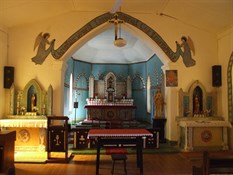The highly decorated altar Beagle Bay